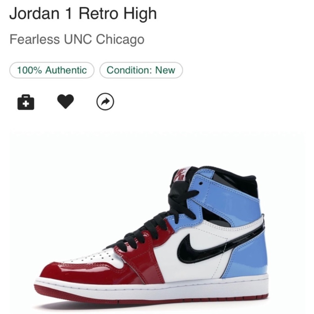 Jordan 1 Retro High Fearless UNC CHICAGO MN SZ 11. NEVER WORN. Do NOT have BOX